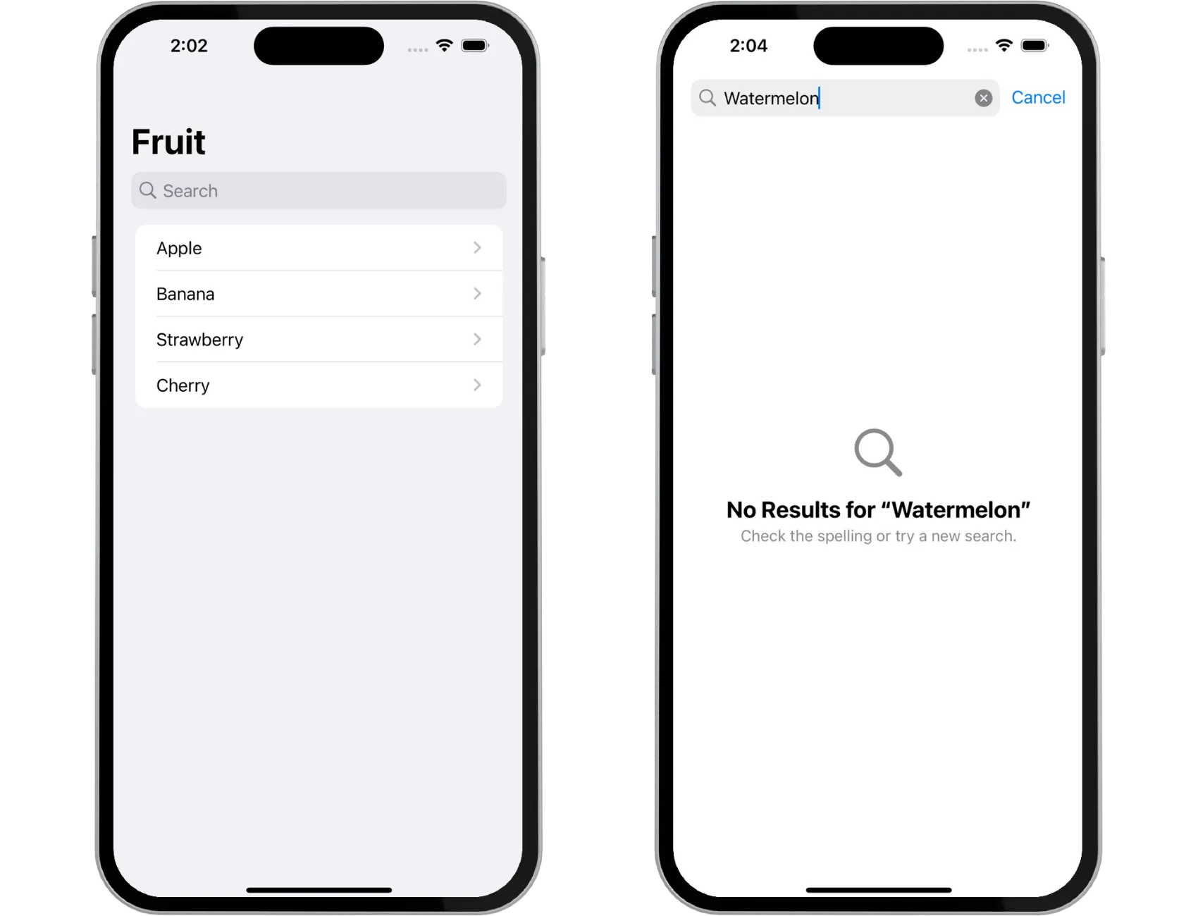 List with data on the left and content unavailable view with a search instance on the right List with data on the left and content unavailable view with a search instance on the right