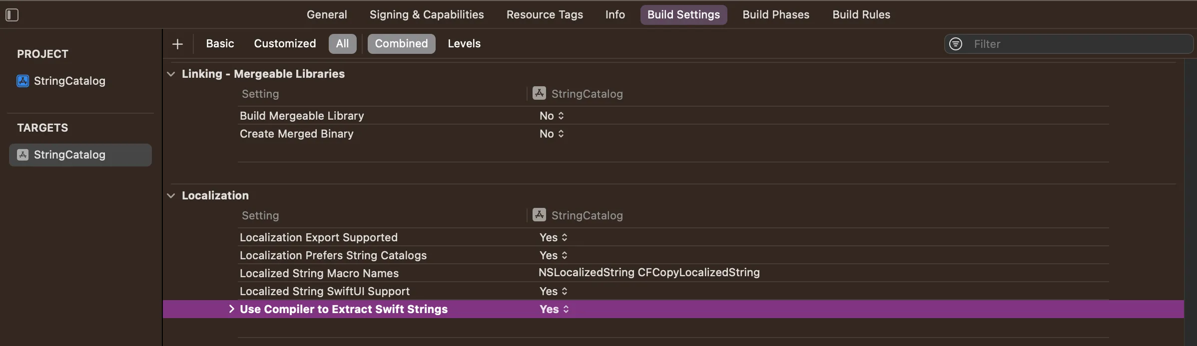 Use Compiler to Extract Swift Strings build setting Use Compiler to Extract Swift Strings build setting